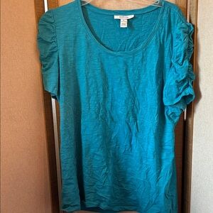 Style & Co. Teal Short Sleeve Top with Ruched Detail xl